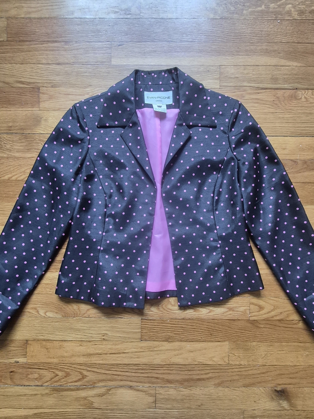 Evan Picone Black Blazer with Pink Polka Dot Print